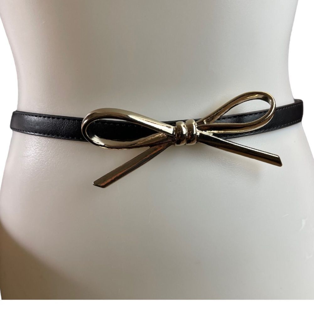 The Limited Thin Black Belt with Large Metal Tied Bow